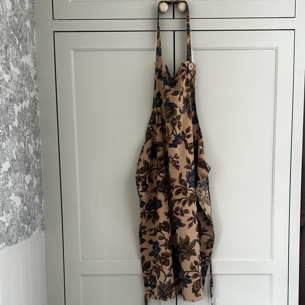 April Cornell Floral Apron in Blue and Brown
